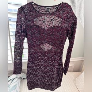 Express Dark Purple Bodycon Flower Dress Size XS